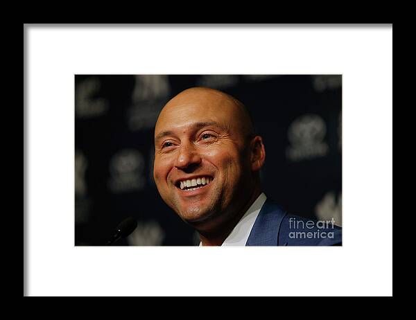People Framed Print featuring the photograph Derek Jeter Ceremony by Rich Schultz