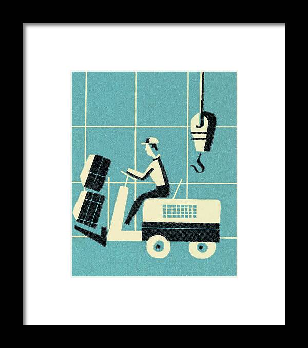 Adult Framed Print featuring the drawing Man Driving Forklift #5 by CSA Images