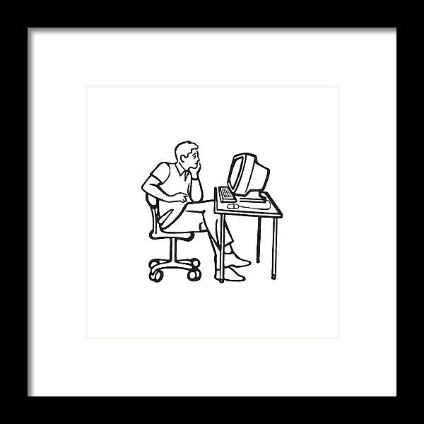 Adult Framed Print featuring the drawing Man Working at Desk #5 by CSA Images