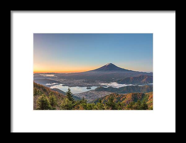 Landscape Framed Print featuring the photograph Mt. Fuji, Japan Over Kawaguchi Lake #5 by Sean Pavone