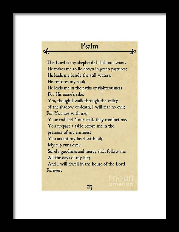 Psalms Framed Print featuring the painting Psalm 23-Bible Verse Wall Art Collection by Mark Lawrence