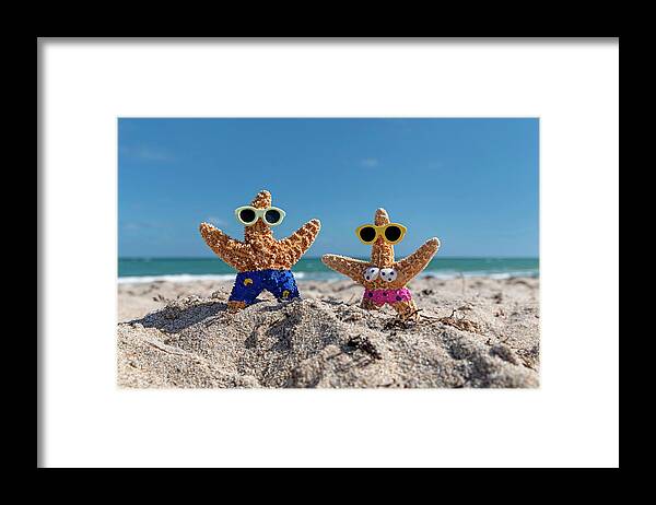 Estock Framed Print featuring the digital art Starfish Couple Vacationing In Florida #5 by Laura Diez