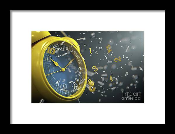 Alarm Framed Print featuring the digital art Table Clock Time Smashing Out #5 by Allan Swart