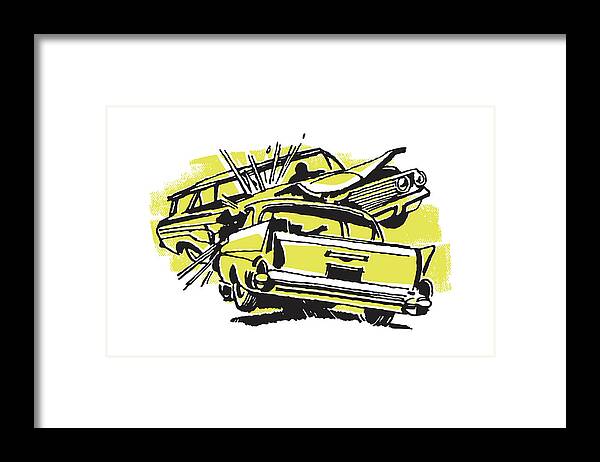 Accident Framed Print featuring the drawing Two Car Collision #5 by CSA Images