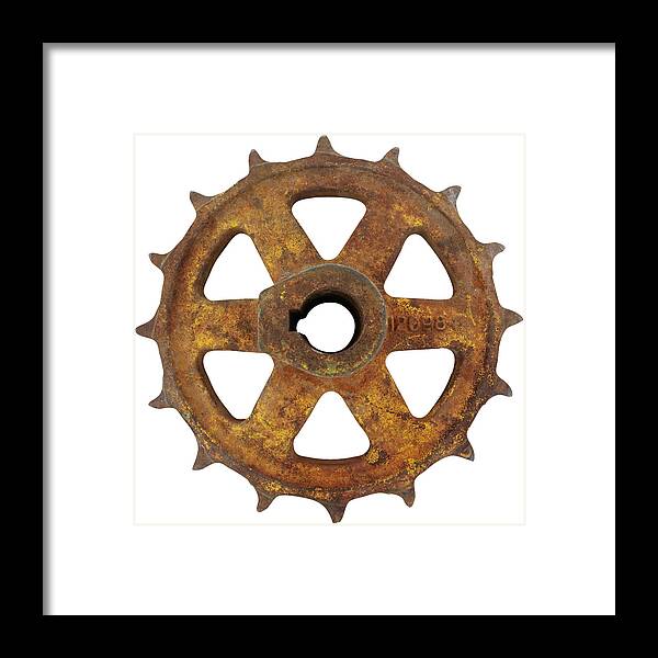 Garage Framed Print featuring the digital art 51774 Rusty Fine Curved Tooth Gear Wall Decal 24 by Retroplanet