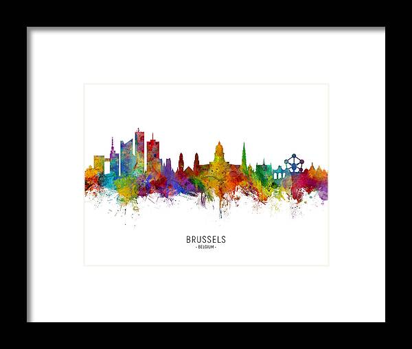 Brussels Framed Print featuring the digital art Brussels Belgium Skyline #6 by Michael Tompsett