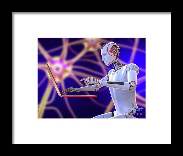 Robot Framed Print featuring the photograph Humanoid Robot Working With Laptop #6 by Kateryna Kon/science Photo Library