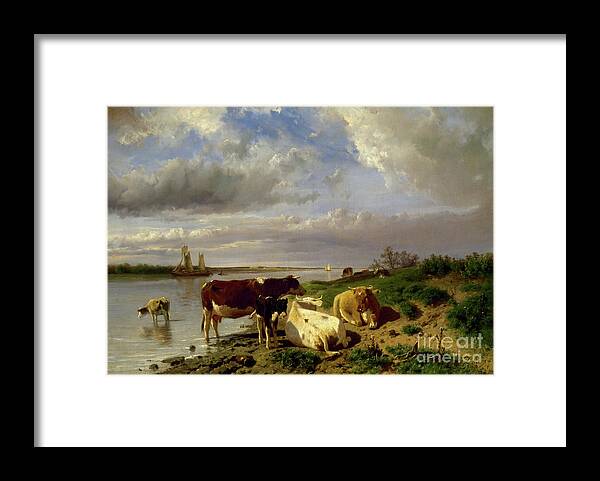 Landscape With Cattle Framed Print featuring the painting Landscape with Cattle by Anton Mauve