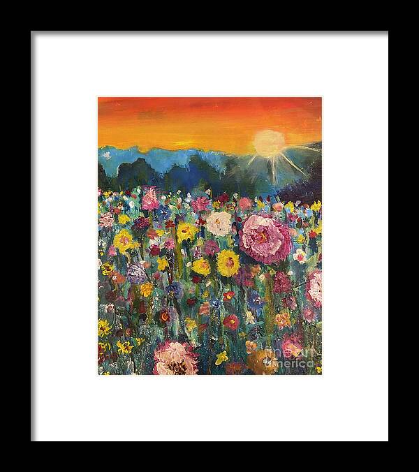 Flowers Sun Shine Warmth New Day Framed Print featuring the painting Bright New Life by Kathy Bee