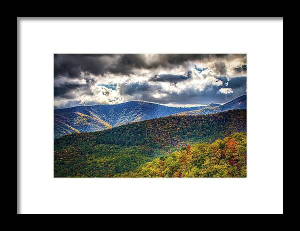 Blue Framed Print featuring the photograph Blue Ridge And Smoky Mountains Changing Color In Fall #62 by Alex Grichenko