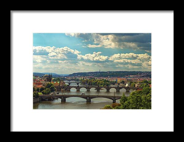 River Framed Print featuring the photograph Bridge and rooftops of Prague #7 by Vivida Photo PC