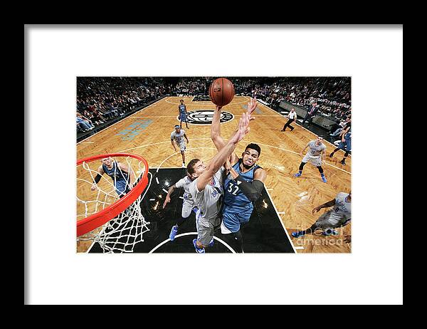 Karl-anthony Towns Framed Print featuring the photograph Minnesota Timberwolves V Brooklyn Nets #7 by Nathaniel S. Butler