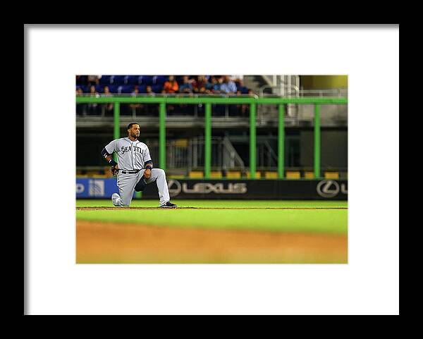 American League Baseball Framed Print featuring the photograph Seattle Mariners V Miami Marlins #7 by Mike Ehrmann