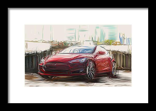 Tesla Framed Print featuring the photograph Tesla Model S Drawing #8 by CarsToon Concept