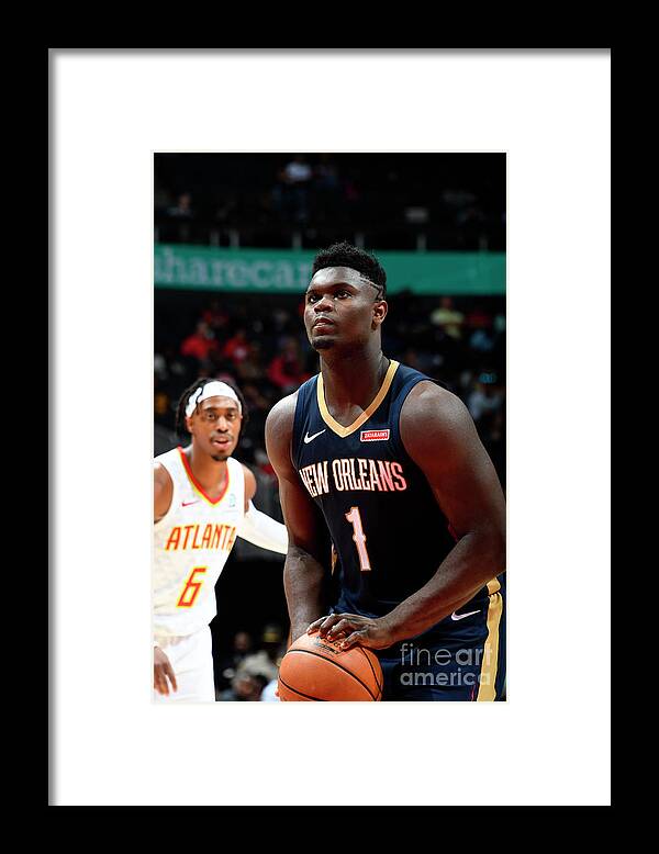 Zion Williamson Framed Print featuring the photograph New Orleans Pelicans V Atlanta Hawks by Scott Cunningham