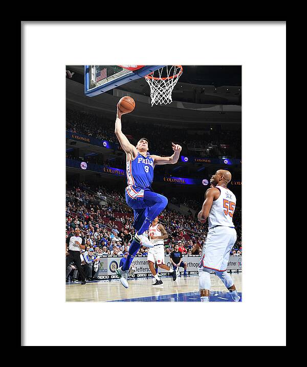 Dario Saric Framed Print featuring the photograph Philadelphia 76ers V New York Knicks by Jesse D. Garrabrant
