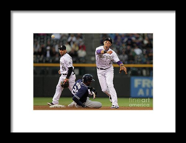 Double Play Framed Print featuring the photograph San Diego Padres V Colorado Rockies by Doug Pensinger