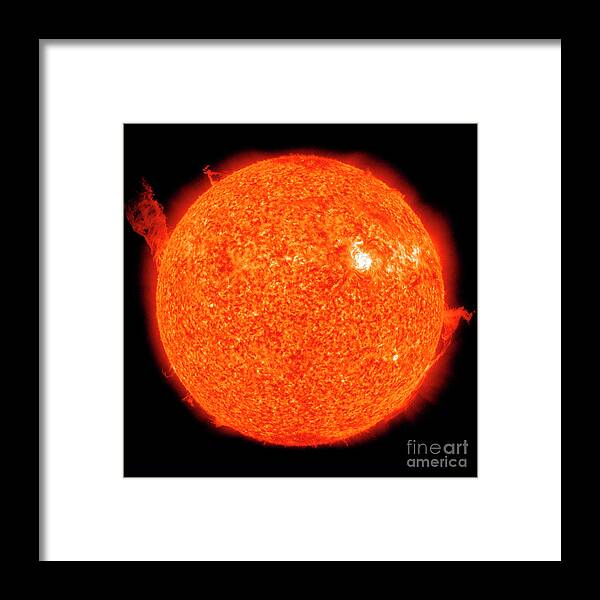 Orange Color Framed Print featuring the photograph Solar Activity On The Sun #8 by Stocktrek Images