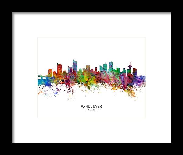 Vancouver Framed Print featuring the digital art Vancouver Canada Skyline #8 by Michael Tompsett