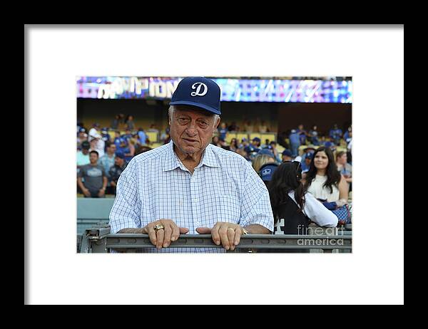 People Framed Print featuring the photograph Colorado Rockies V Los Angeles Dodgers by Lisa Blumenfeld