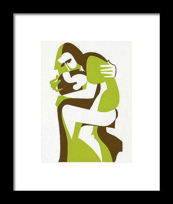 Abstract Framed Print featuring the drawing Couple Embracing #9 by CSA Images