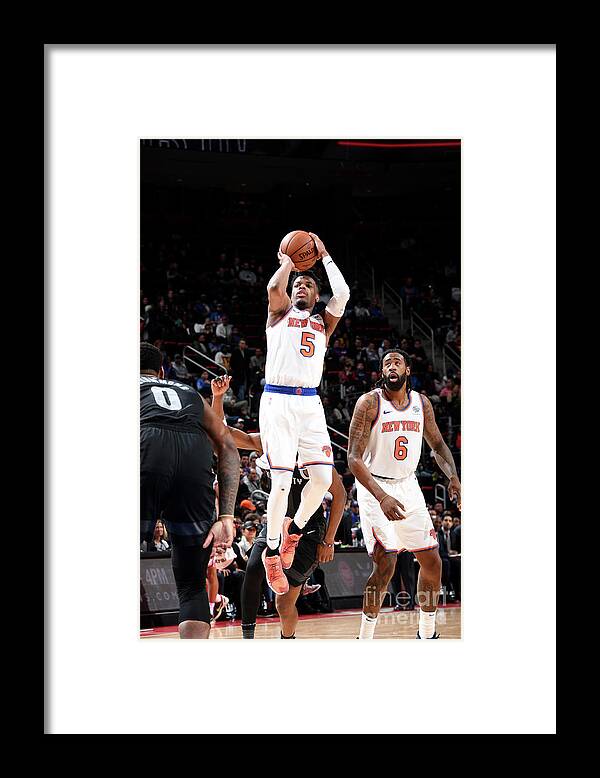 Dennis Smith Jr Framed Print featuring the photograph New York Knicks V Detroit Pistons by Chris Schwegler