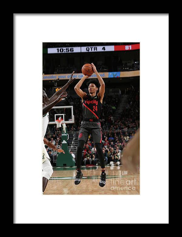 Anfernee Simons Framed Print featuring the photograph Portland Trail Blazers V Milwaukee Bucks #9 by Gary Dineen