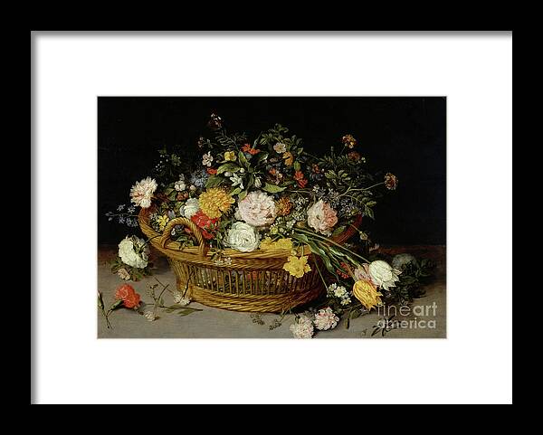 Oil Painting Framed Print featuring the drawing A Basket Of Flowers by Heritage Images