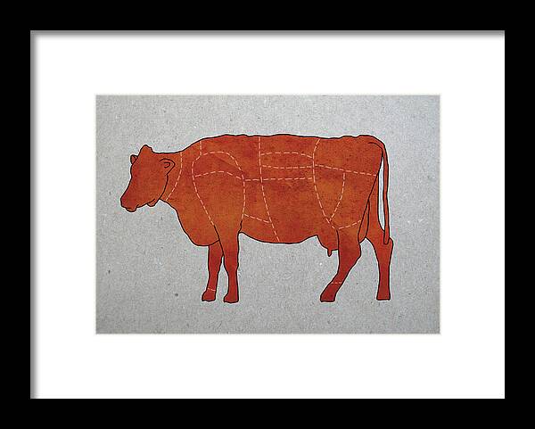 Animal Themes Framed Print featuring the digital art A Butchers Diagram Of A Cow by Malte Mueller