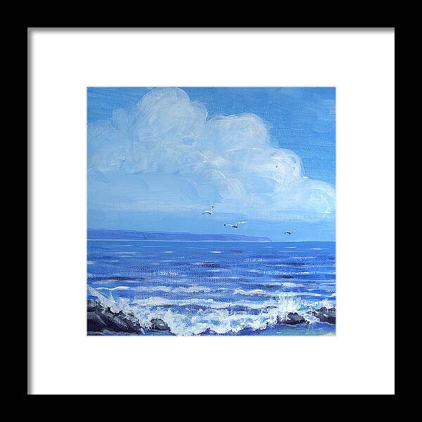 Blue Framed Print featuring the painting A Distant Shore by Richard De Wolfe