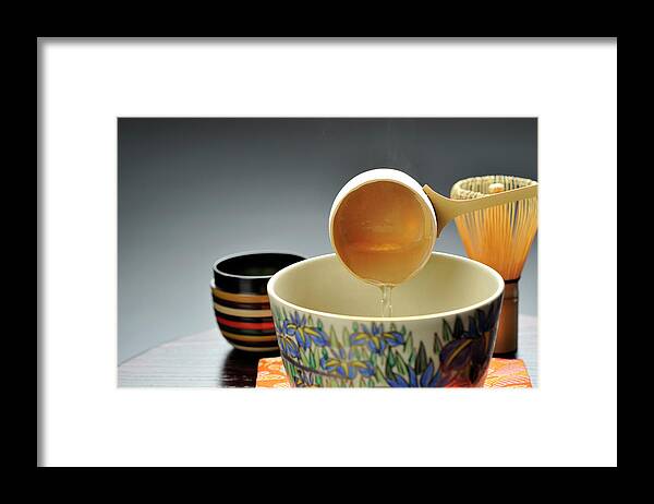 Black Background Framed Print featuring the digital art A Japanese Tea Ceremony by Yagi Studio
