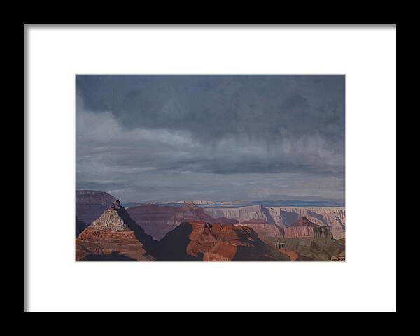 Grand Canyon Framed Print featuring the painting A little rain over the canyon by Barbara Barber