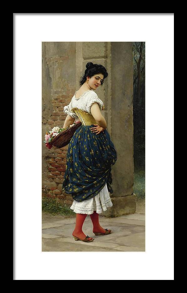 Maid Framed Print featuring the painting A Maiden With A Basket Of Roses by Eugen Von Blaas
