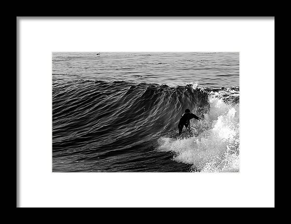 Three Quarter Length Framed Print featuring the photograph A Male Surfer Stalls For A Barrel While by Kyle Sparks