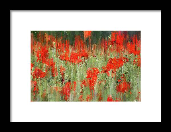 Flower Framed Print featuring the painting A meadow full of red flowers - 04 by AM FineArtPrints
