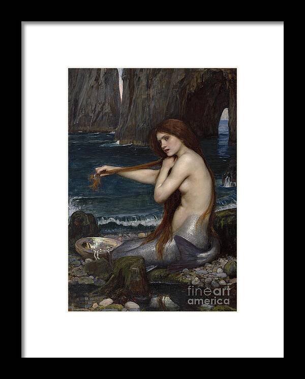Pre-raphaelite Framed Print featuring the drawing A Mermaid. Artist Waterhouse, John by Heritage Images