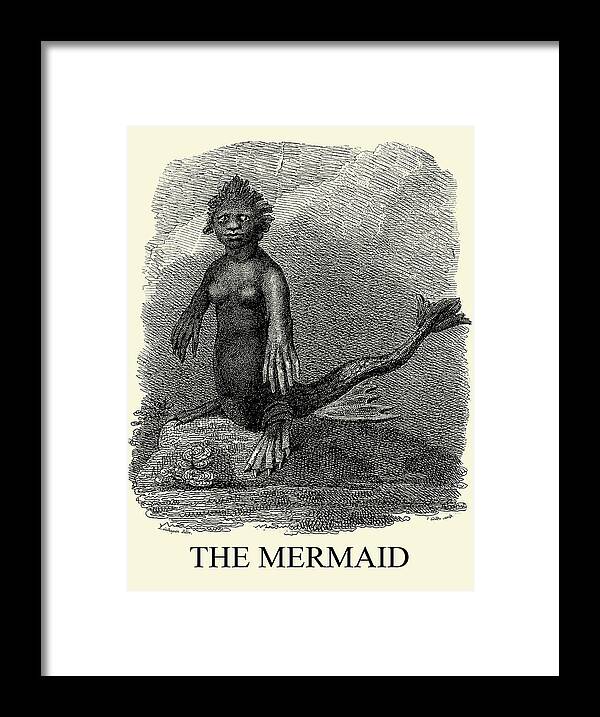 Mermaid Framed Print featuring the painting A mermaid, situated on a rock by J. Godby