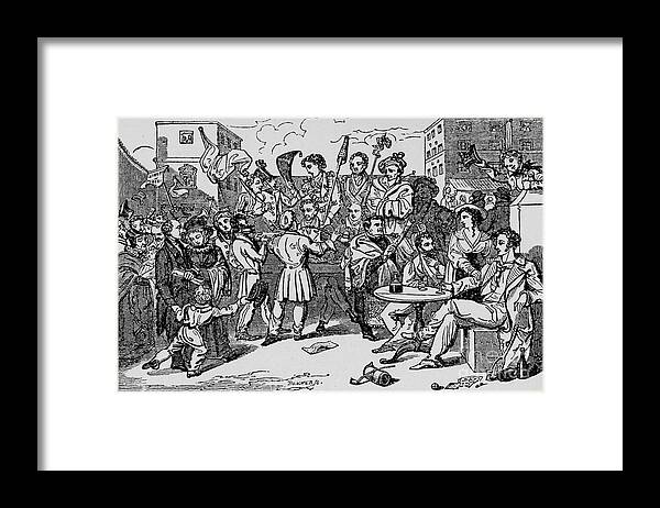 Engraving Framed Print featuring the drawing A Mock Election In The Kings Bench by Print Collector