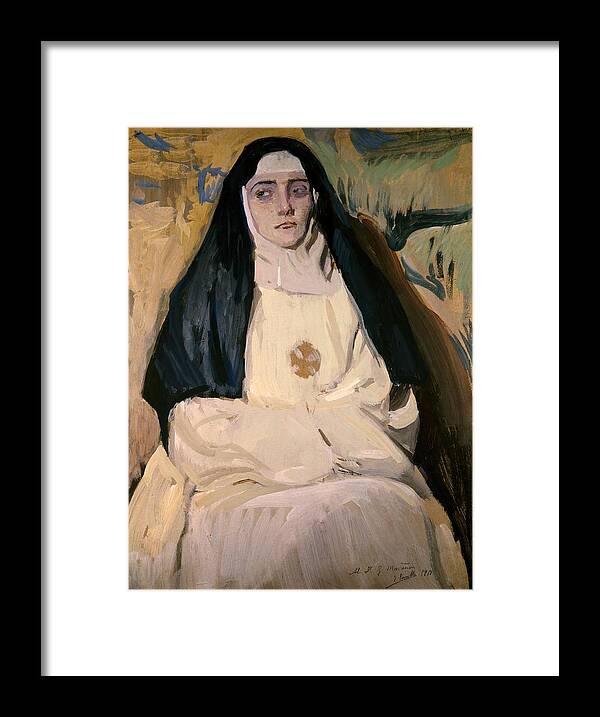 Joaquin Sorolla Framed Print featuring the painting 'A Nun', 1918. by Joaquin Sorolla -1863-1923-