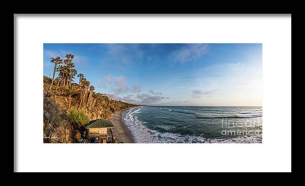 Beach Framed Print featuring the photograph A Panoramic View of Swami's Beach with Cliffs at Sunset by David Levin