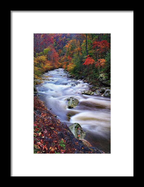 Great Smoky Mountains National Park Framed Print featuring the photograph A River Runs Through Autumn by Greg Norrell