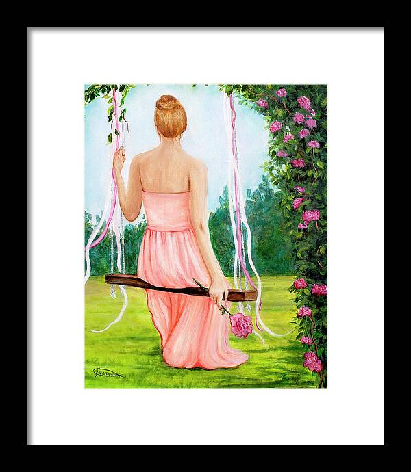Woman In Garden Framed Print featuring the painting A Rose in Your Garden by Jeanette Sthamann
