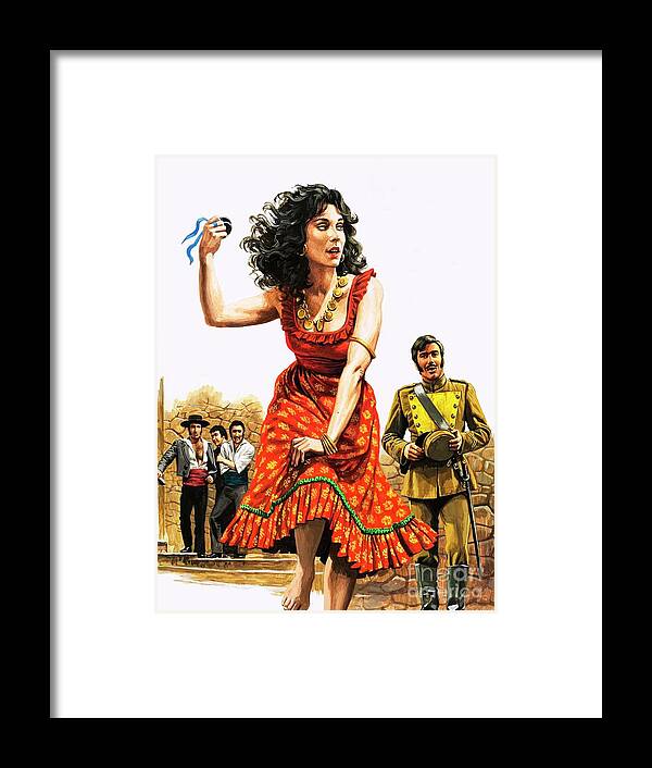 Gypsy Framed Print featuring the painting A Scene From Carmen By Bizet by Roger Payne
