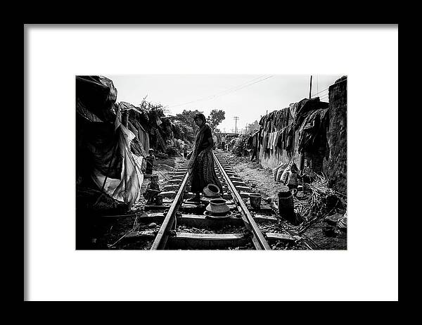 Railway Framed Print featuring the photograph A Scene Of Life On The Train Tracks - Bangladesh by Joxe Inazio Kuesta