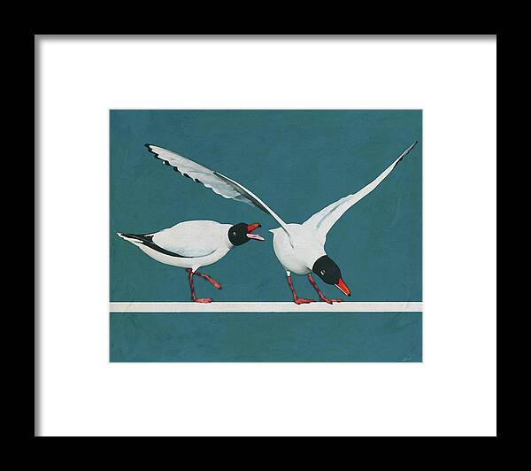 Animal Framed Print featuring the digital art A seagull defends her resting place by Jan Keteleer