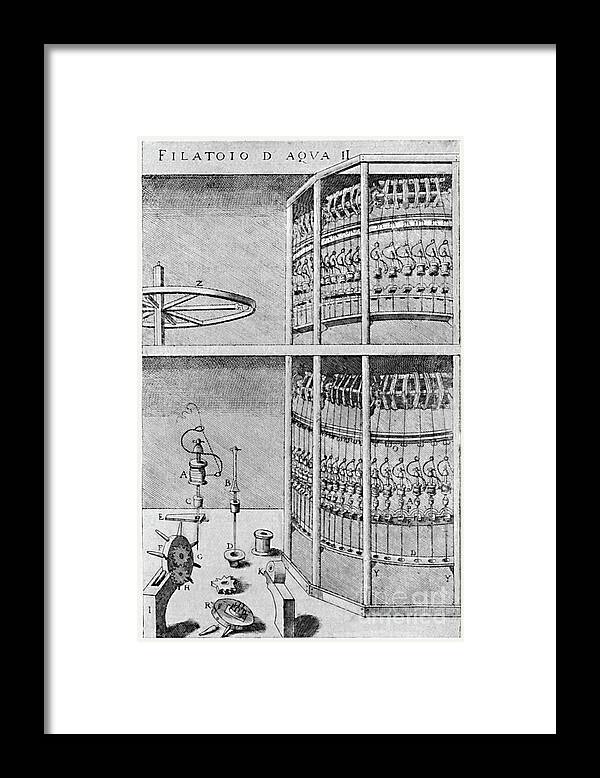 Machinery Framed Print featuring the drawing A Silk-spinning Mill 1607 by Print Collector