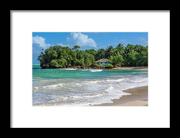 Water's Edge Framed Print featuring the photograph A Small Blue House On A Sunny Desert by Flavio Vallenari