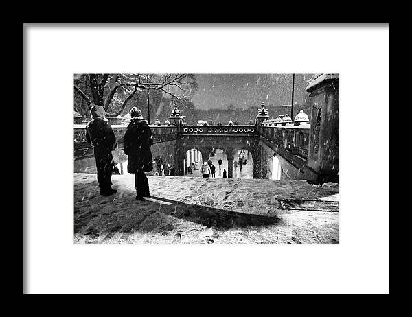 Snow Framed Print featuring the photograph A Snowy Night in Central Park by Steve Ember