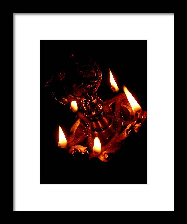 Black Background Framed Print featuring the photograph A Traditional South Indian Lamp by By Chandrachoodan Gopalakrishnan