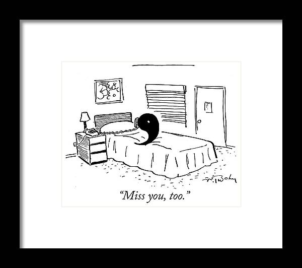 Punctuation Framed Print featuring the drawing A Ying Talks To A Yang On The Phone by Mike Twohy